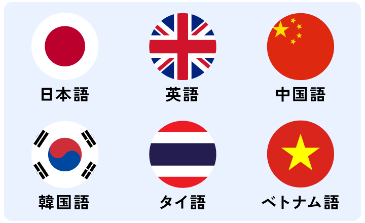 日本語以外に英語や中国語、タイ語などにも対応