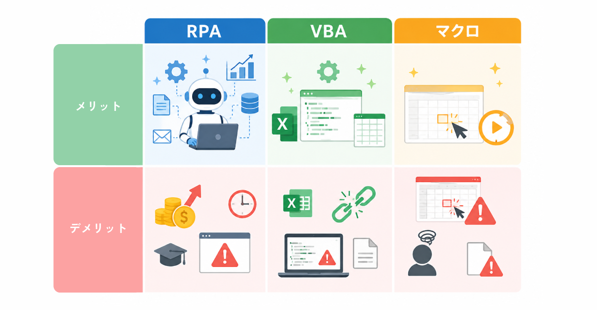RPA・VBA・マクロのメリット・デメリットとは